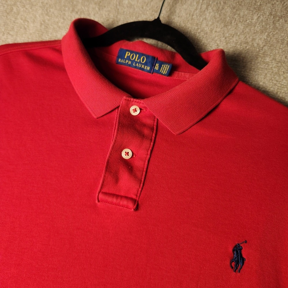 Polo Ralph Lauren Polo Shirt Mens XL Red Navy Blue Pony Logo Pique Short Sleeve
